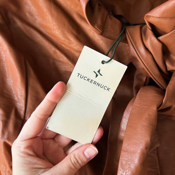 Tuckernuck Cognac Faux Leather Faye Tie Long Sleeve Top Size Medium - Picture 5 of 7